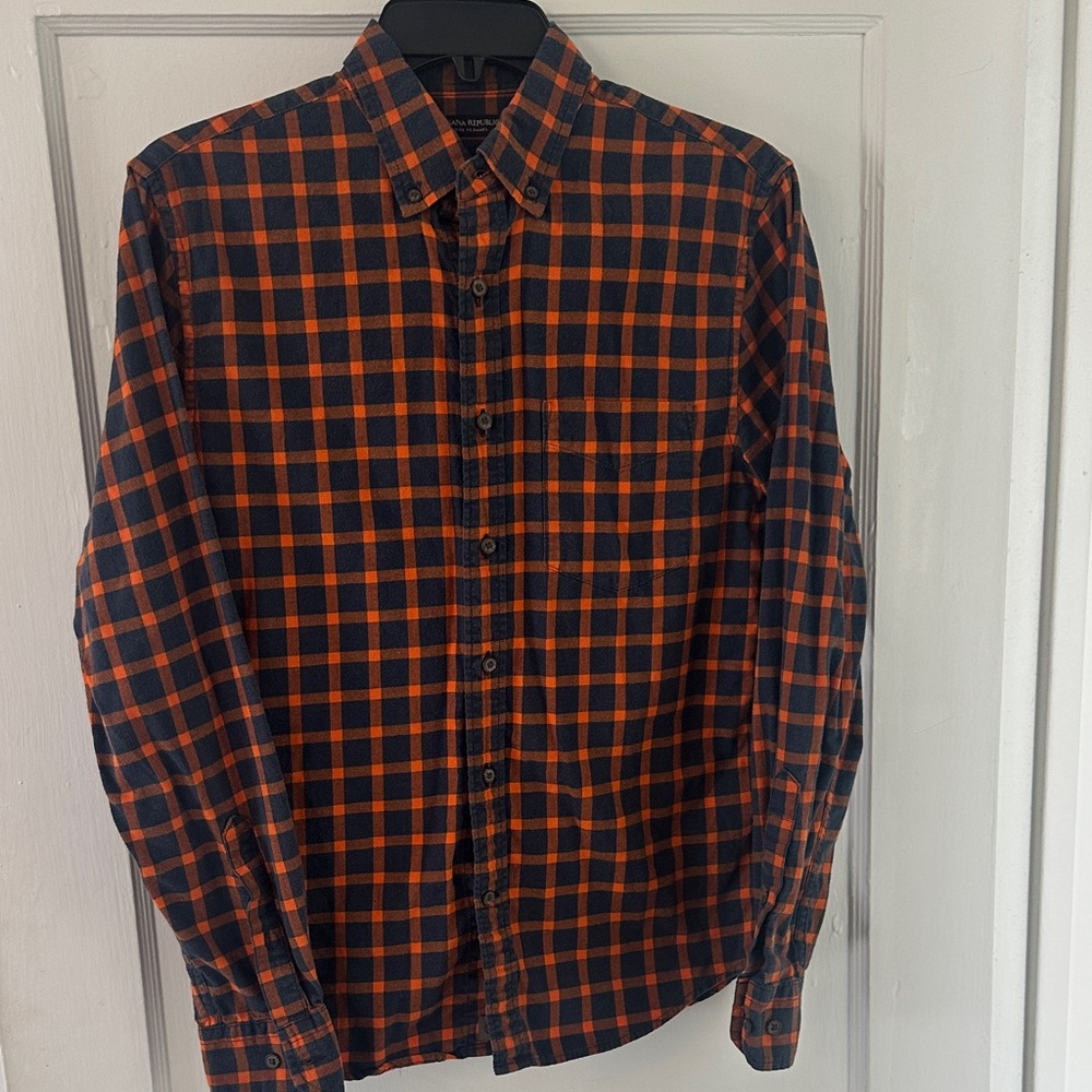 Banana Republic Navy & Orange Plaid Button-Down Shirt